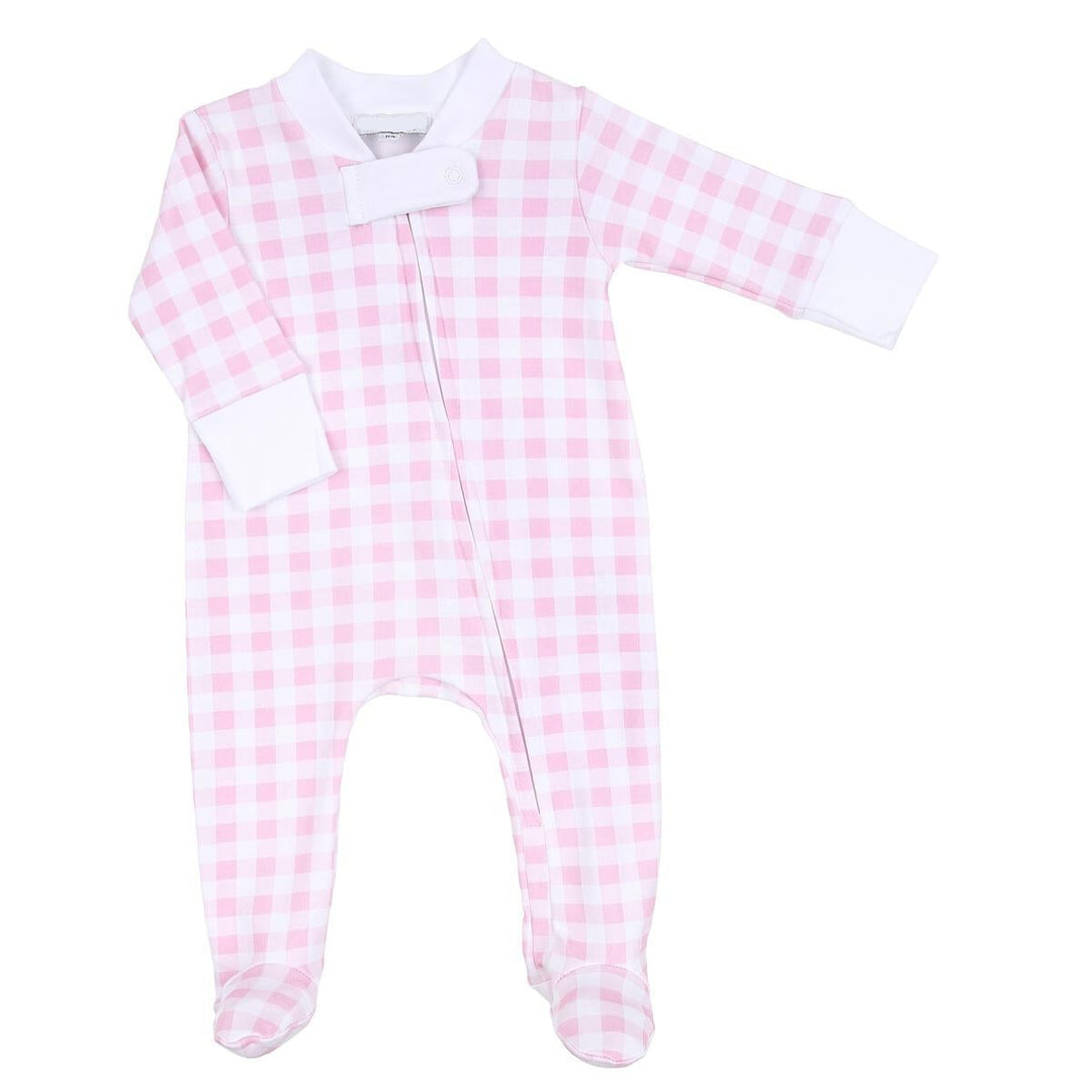 PINK BABY CHECK ZIPPER FOOTIE
