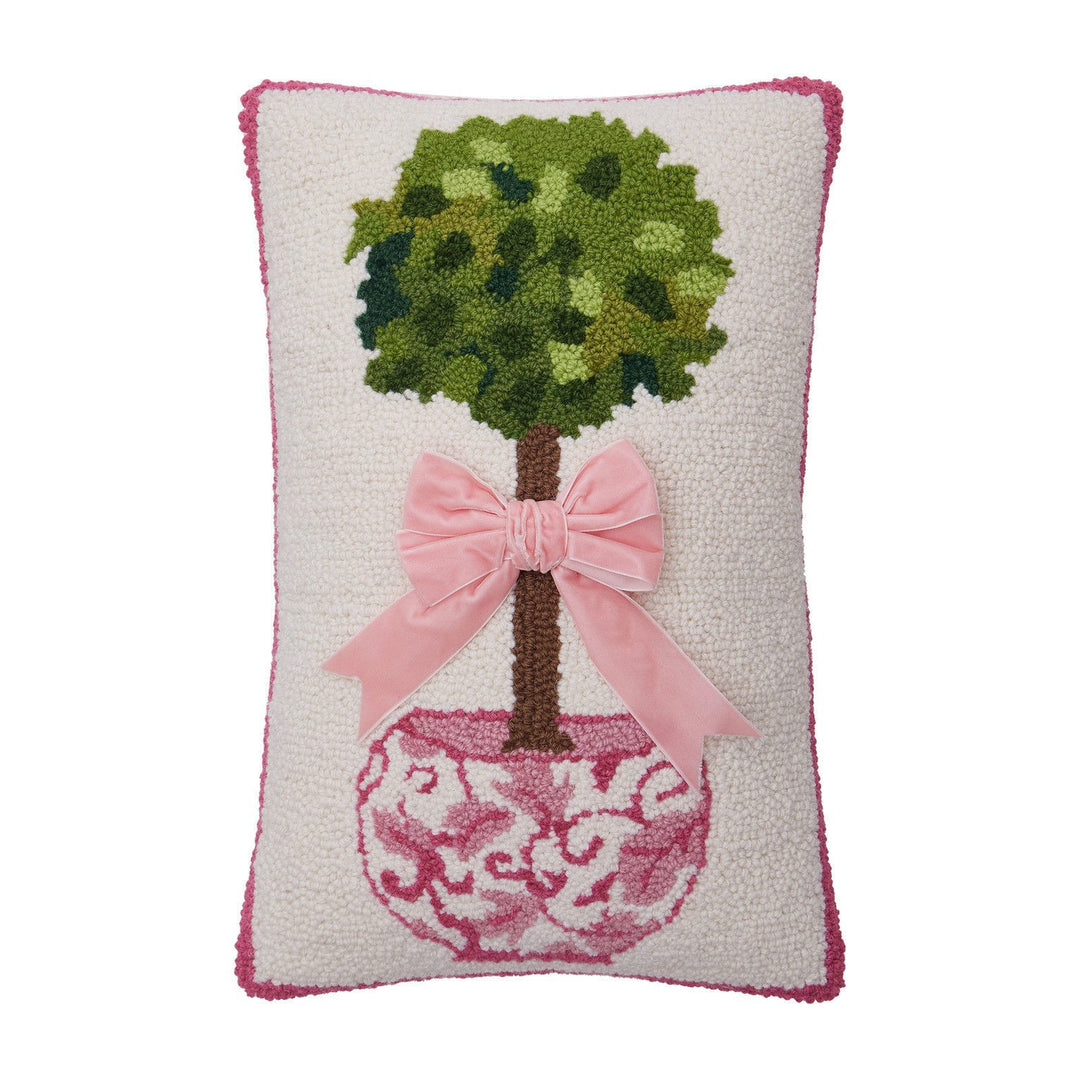 RECTANGULAR PILLOW WITH TOPIARY PINK AND GREEN WITH PINK BOW
