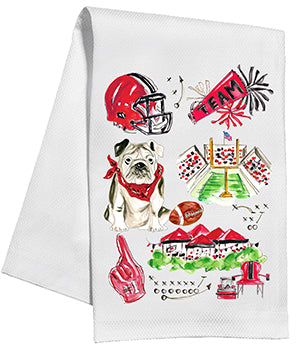 RED & BLACK BULLDOG FOOTBALL KITCHEN TOWEL