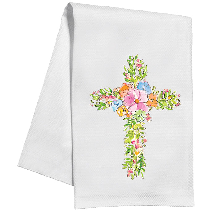 SPRING FLORAL CROSS KITCHEN TOWEL