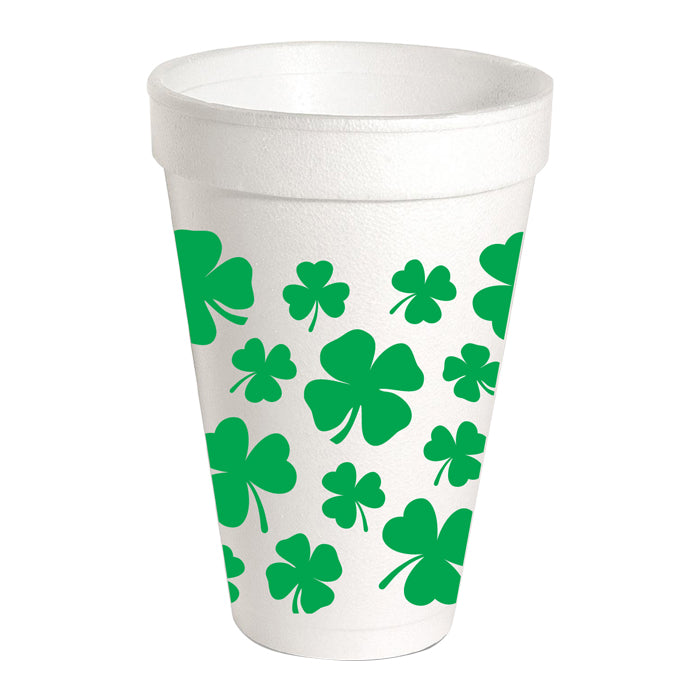 GREEN SHAMROCKS STYROFOAM CUP