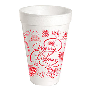 MERRY CHRISTMAS TOILE STYROFOAM CUP
