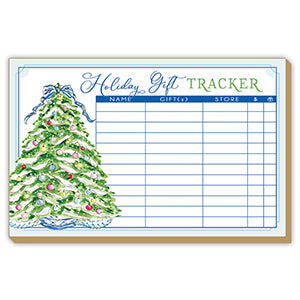 CHRISTMAS TREE WITH BLUE BOW HOLIDAY GIFT TRACKER LUXE LARGE NOTEPAD