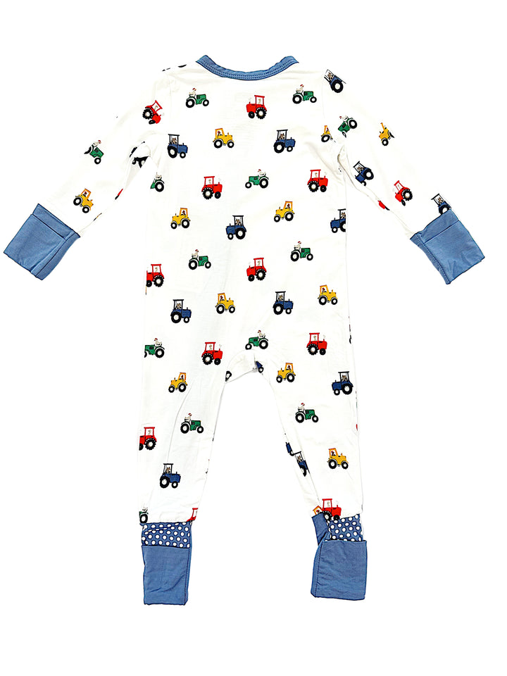 Mini Tractors Bamboo Zipper Romper – Soft Bamboo Baby Boy One-Piece with Tractor Print | Walker Boutique
