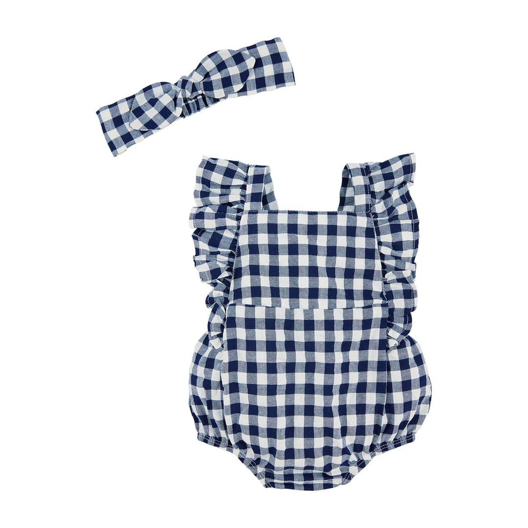 NAVY GINGHAM BUBBLE & HEADBAND SET