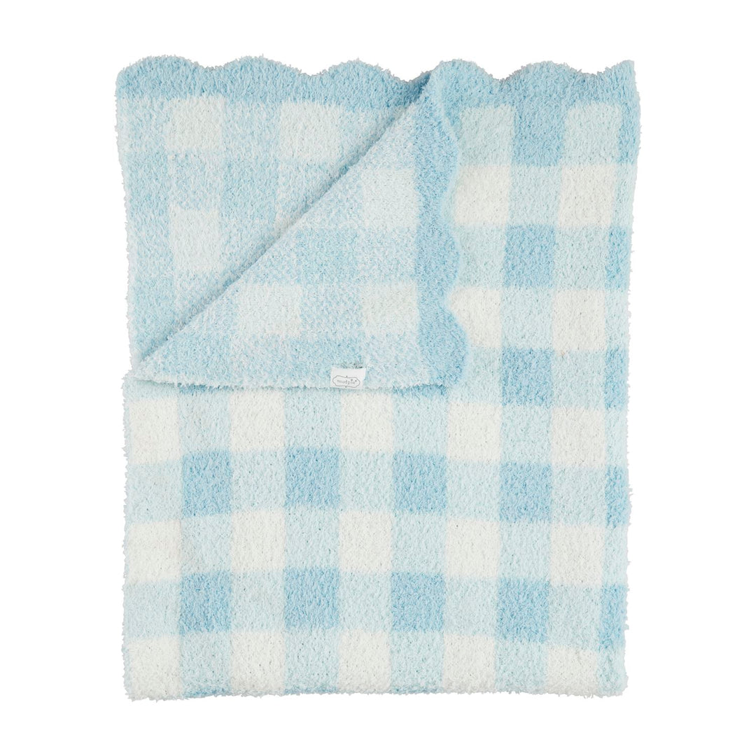BLUE GINGHAM SCALLOP EDGE CHENILLE BLANKET