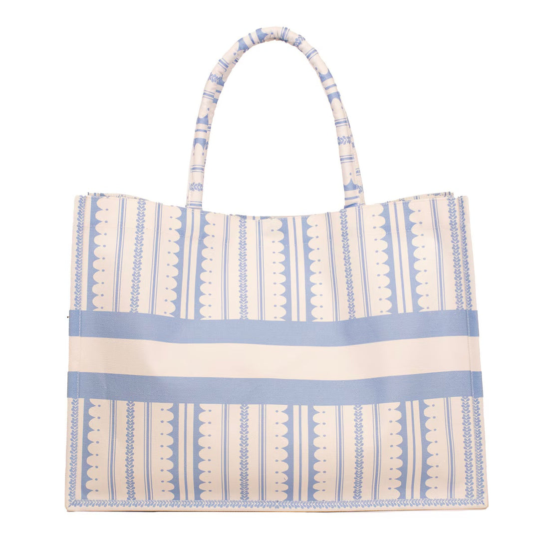 WHITE & BLUE CHANTILLY CLASSIC TOTE