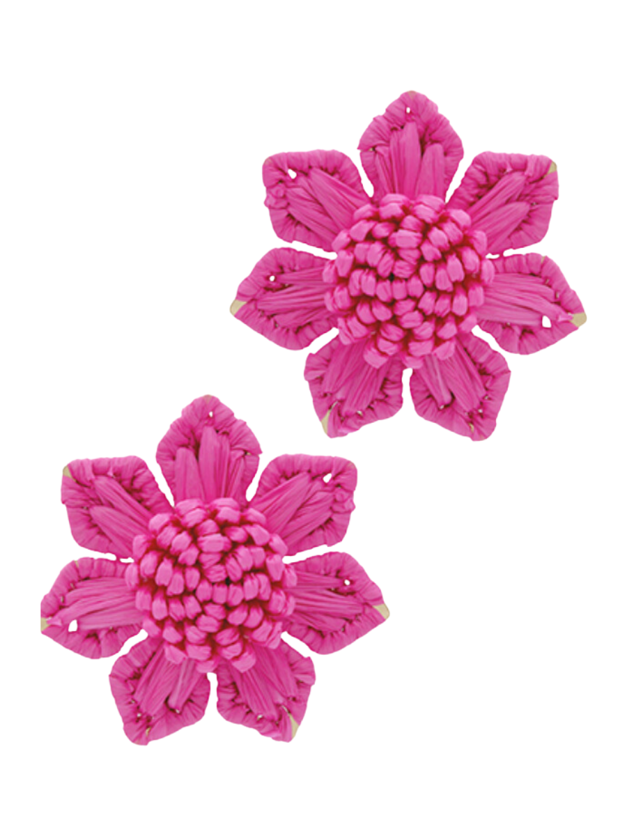 FUCHSIA WRAPPED RAFFIA FLOWER EARRINGS