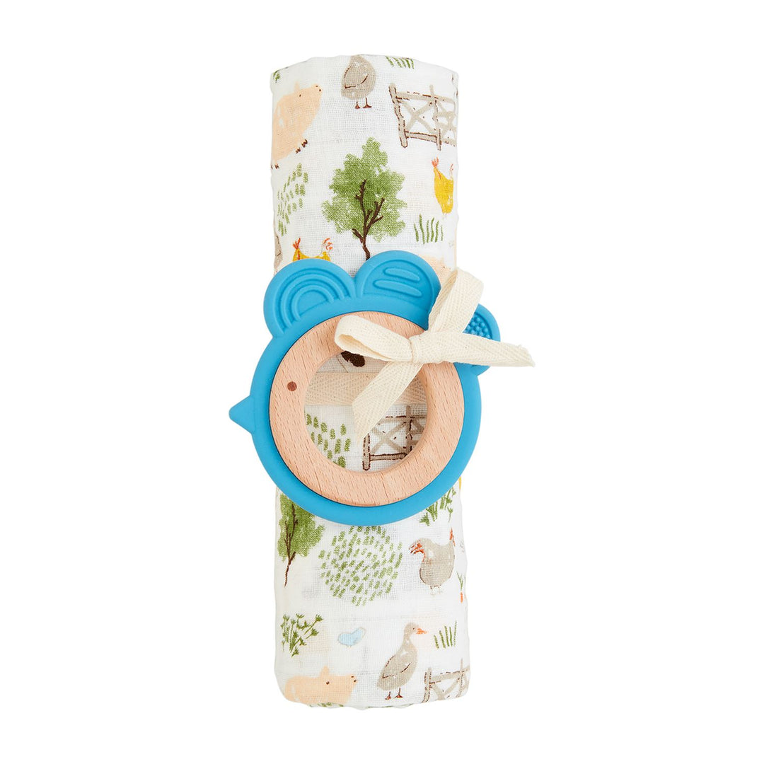 BLUE FARM SWADDLE & TEETHER SET