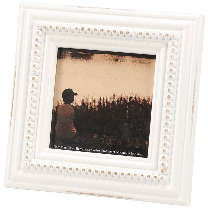 WHITE BEADED SQUARE PHOTO FRAME