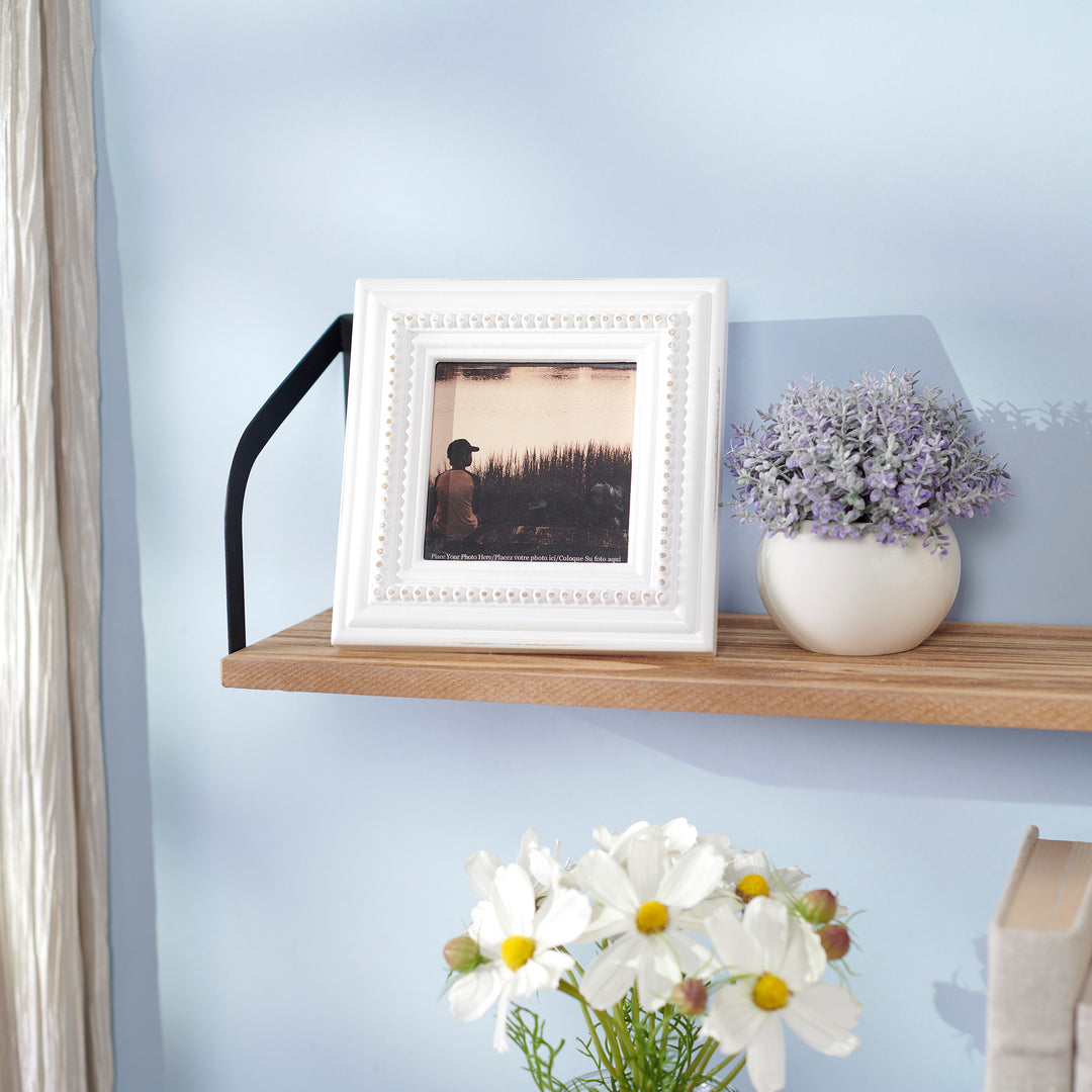 WHITE BEADED SQUARE PHOTO FRAME