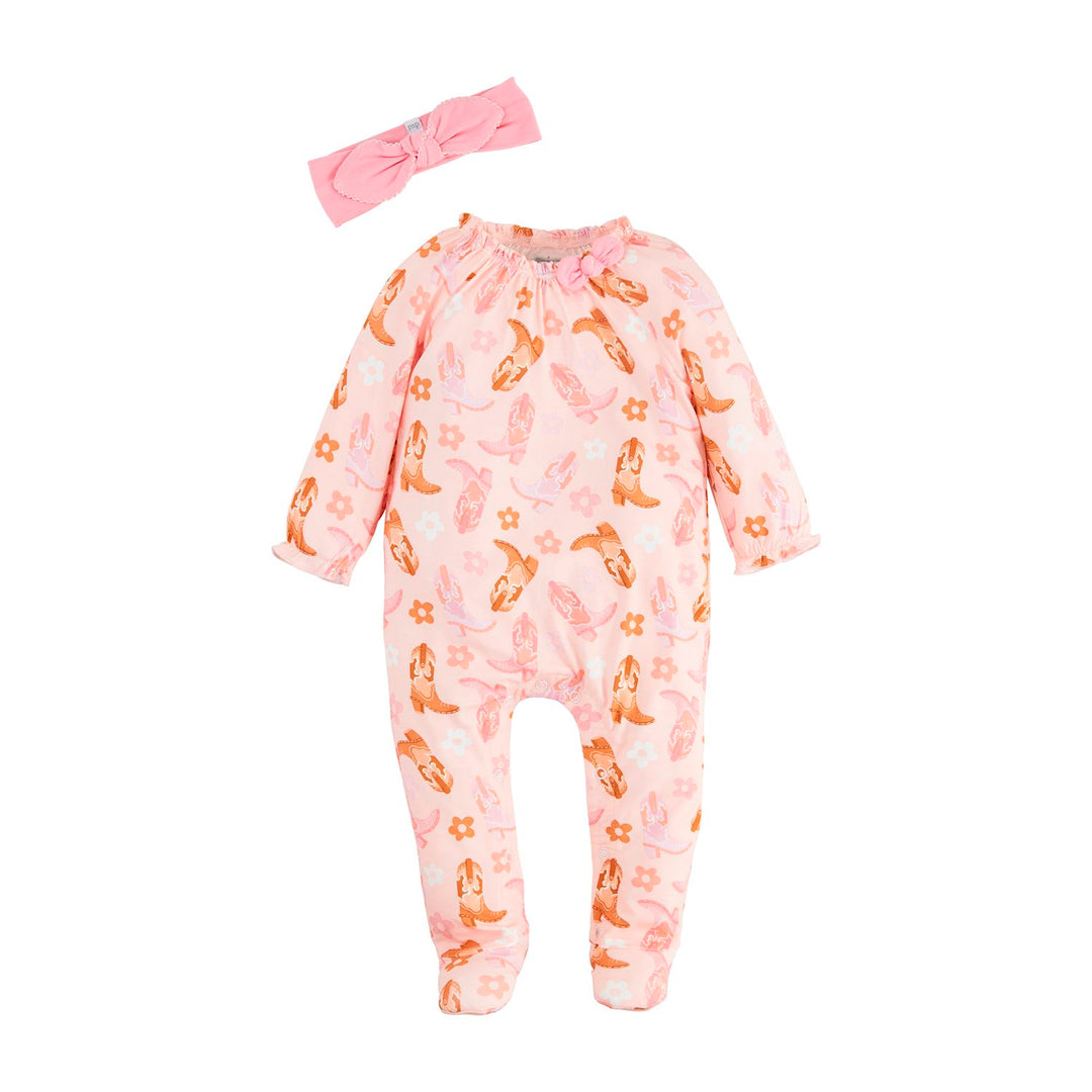 WESTERN COWGIRL FOOTIE & HEADBAND SET