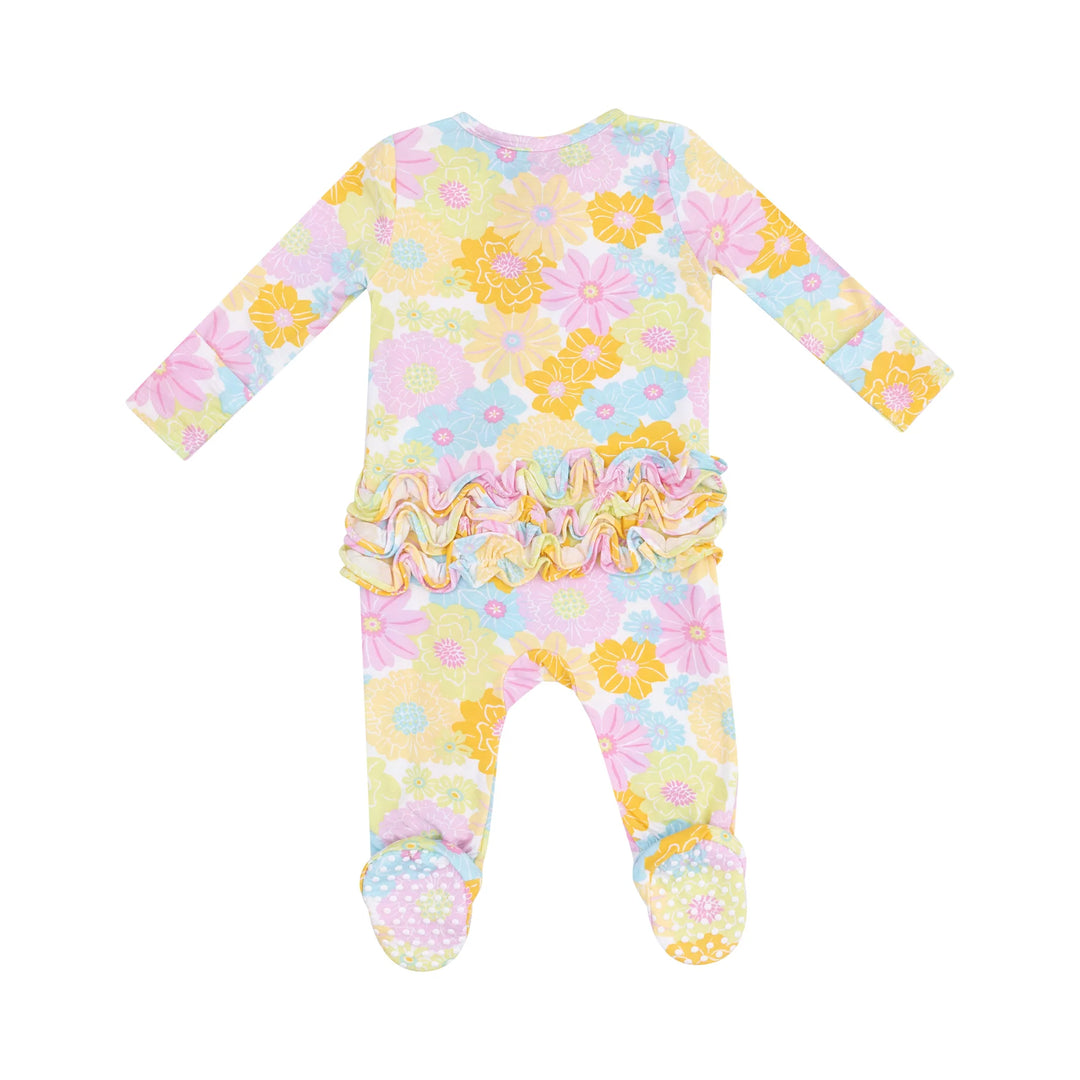SUNNY DAHLIAS RUFFLE ZIPPER FOOTIE