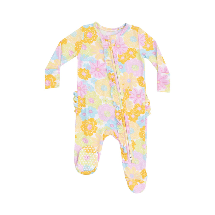 SUNNY DAHLIAS RUFFLE ZIPPER FOOTIE