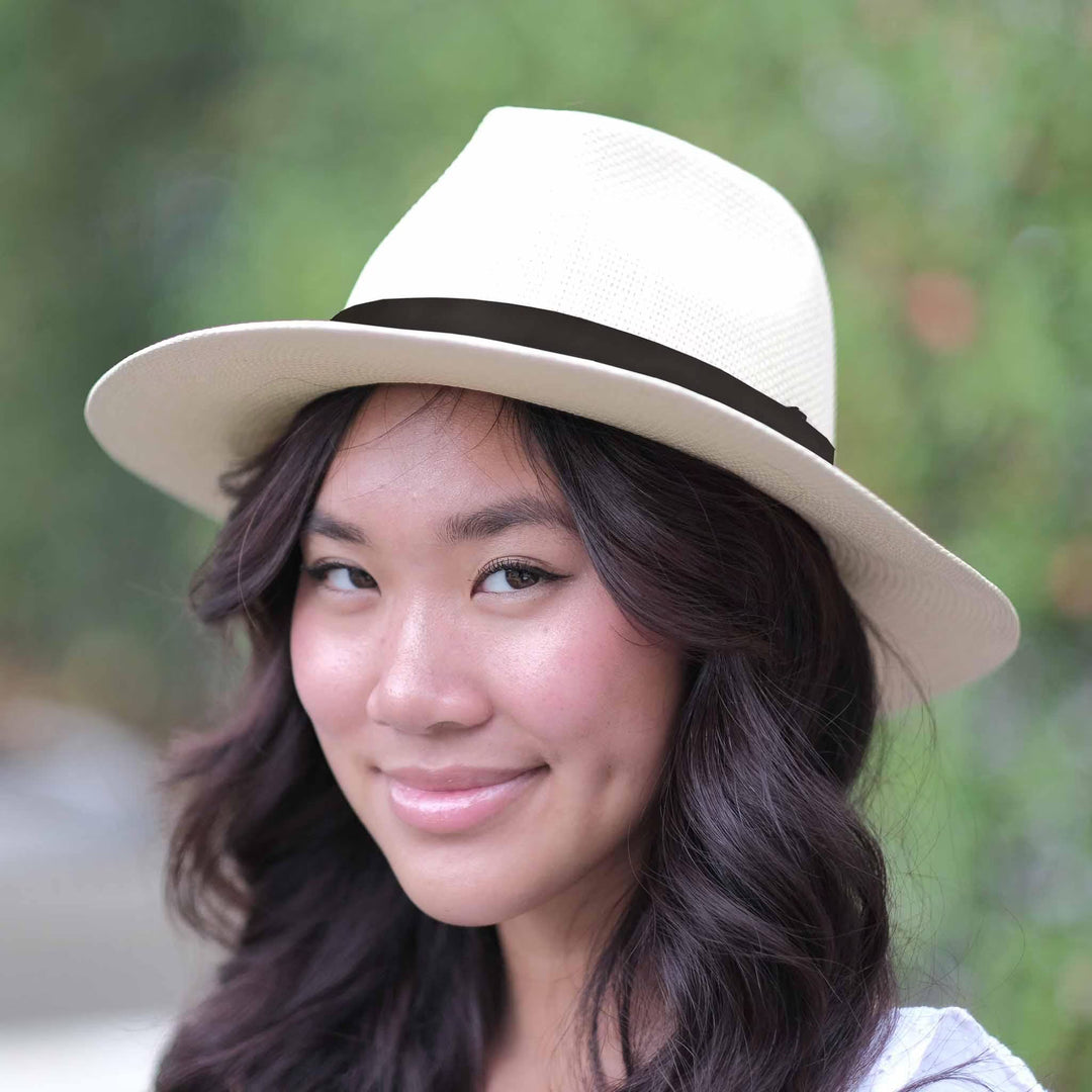 NATURAL & BLACK PANAMA WIDE BRIM FEDORA