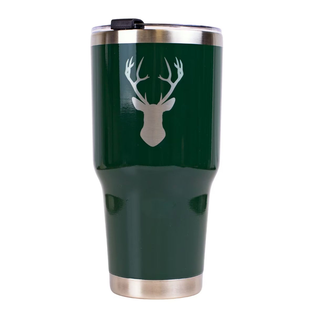 DEER ETCHED DARK GREEN TUMBLER