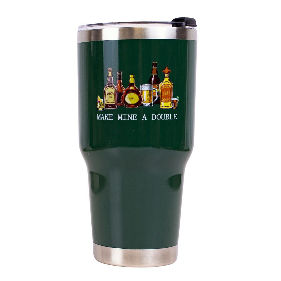 MAKE MINE A DOUBLE DARK GREEN TUMBLER
