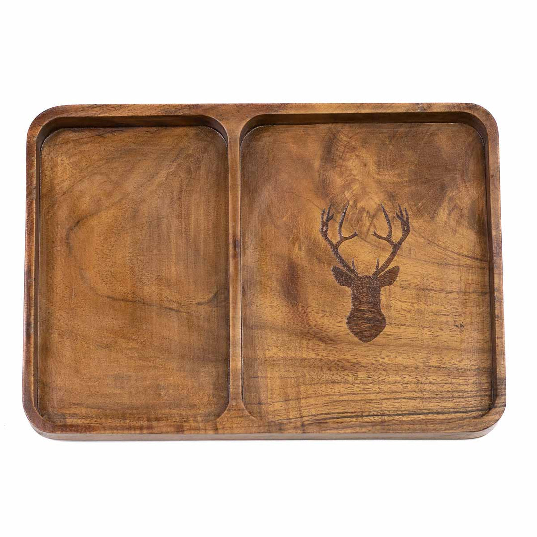 DEER ETCHED WOOD VALET TRAY