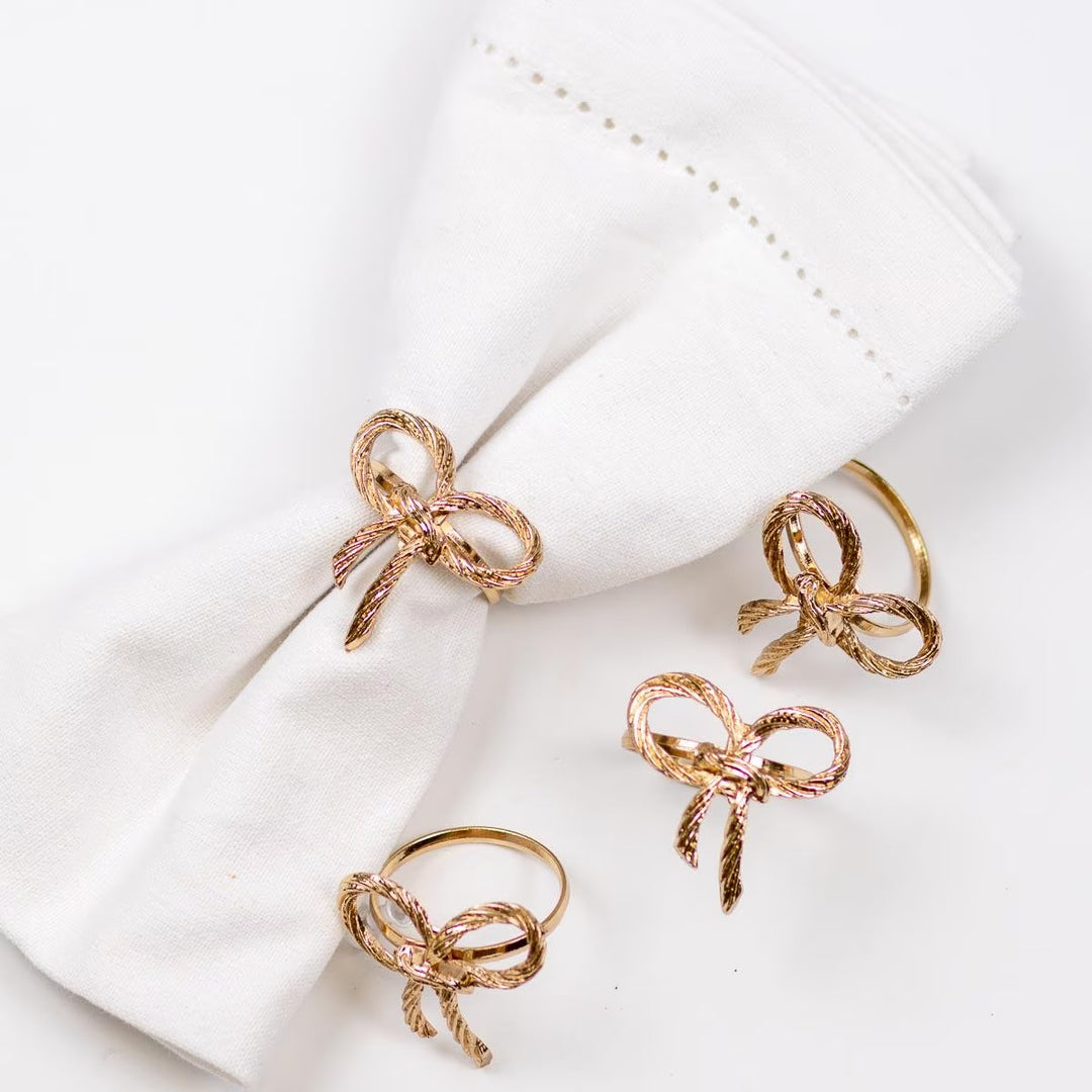 GOLD BOW NAPKIN RINGS SET