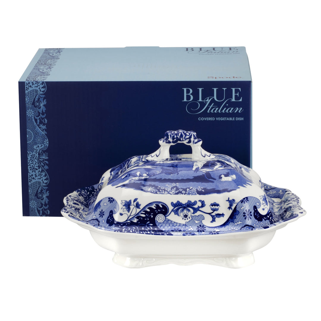 BLUE ITALIAN COVERED VEGETABLE DISH