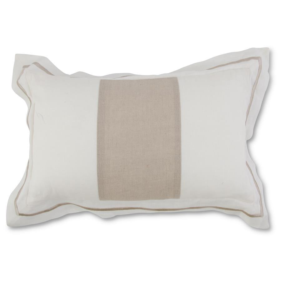 RECTANGULAR WHITE LINEN PILLOW WITH TAN STRIPE