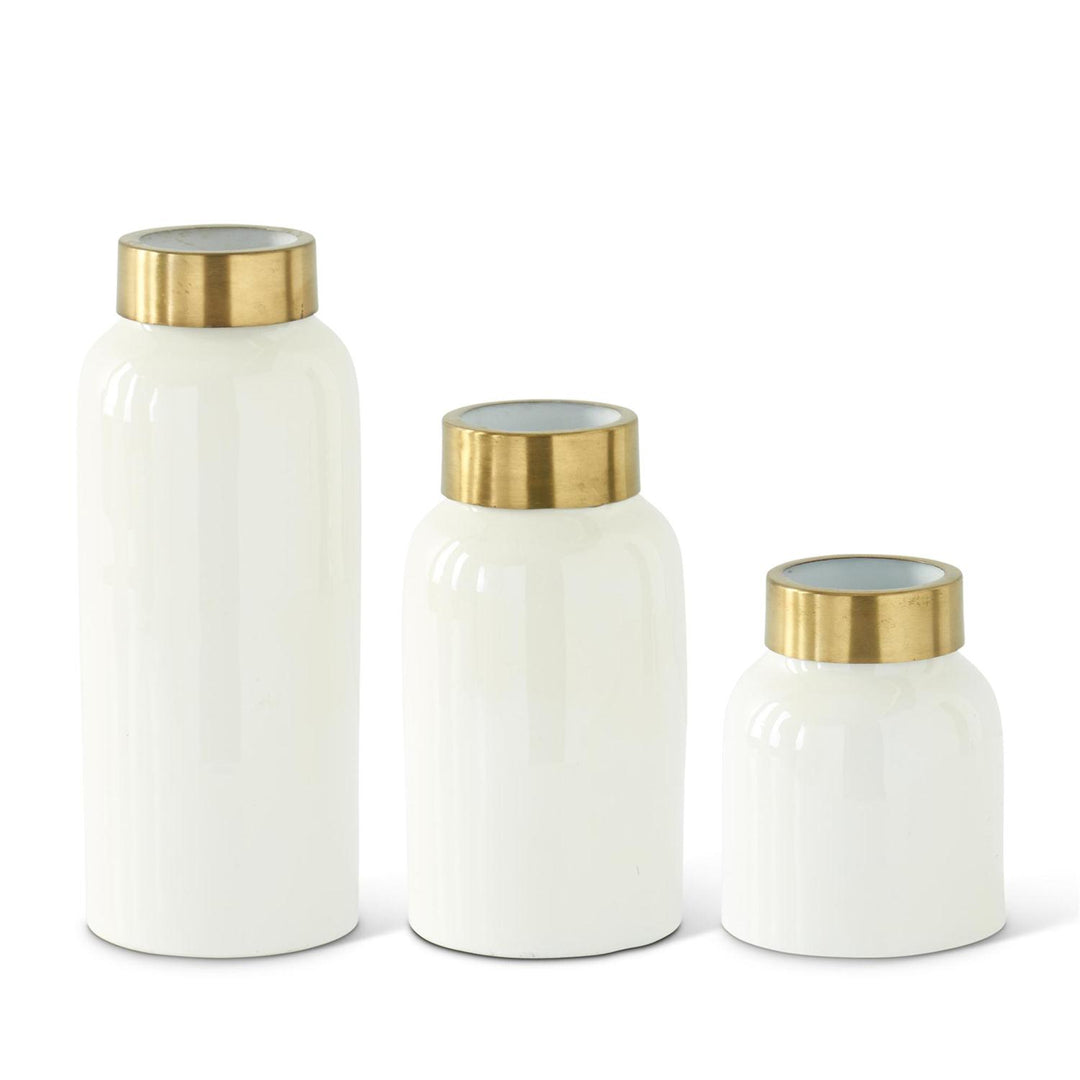 GOLD RIM WHITE ENAMELED VASE