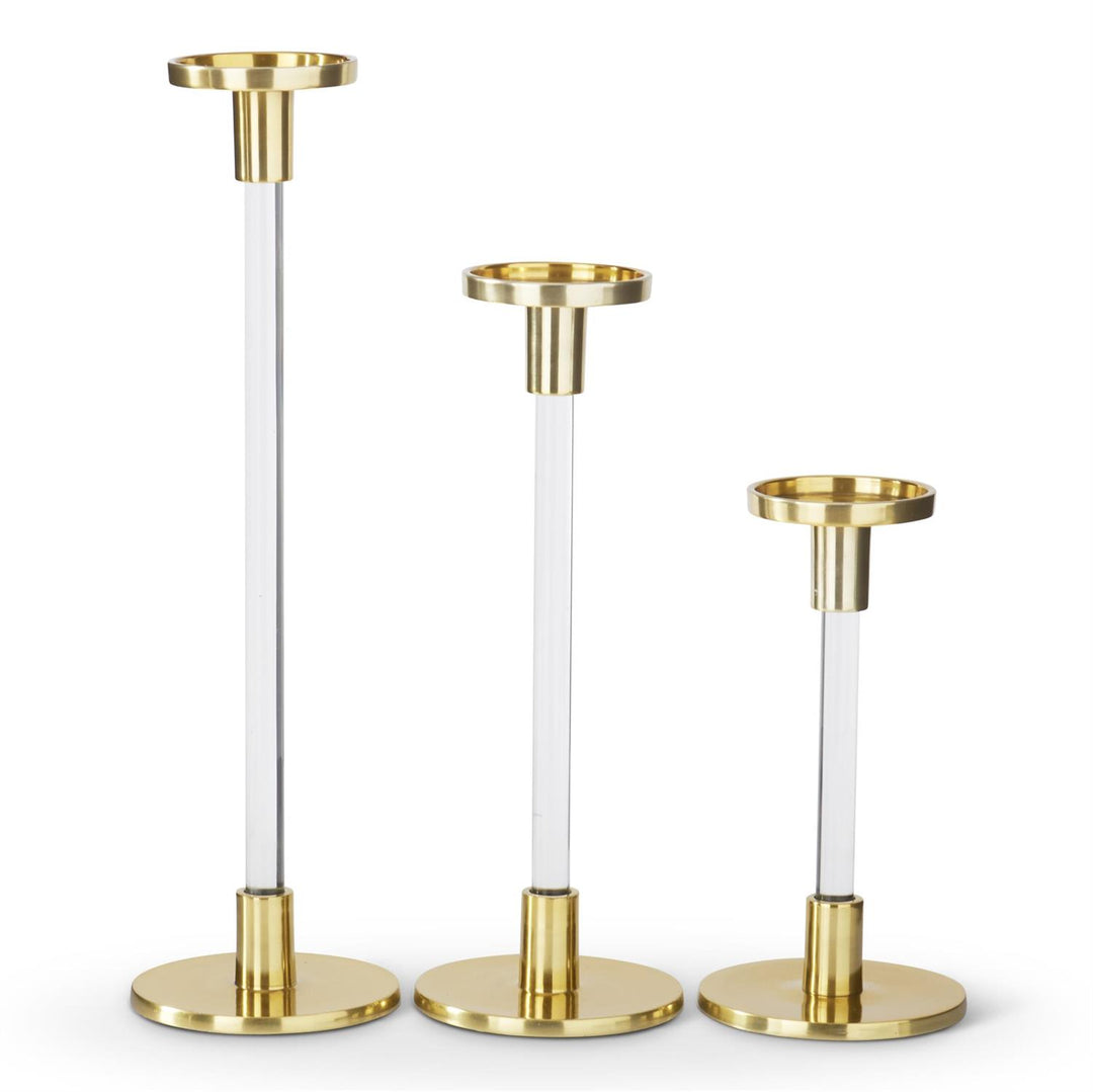 CLEAR ACRYLIC & GOLD METAL TAPER CANDLEHOLDER