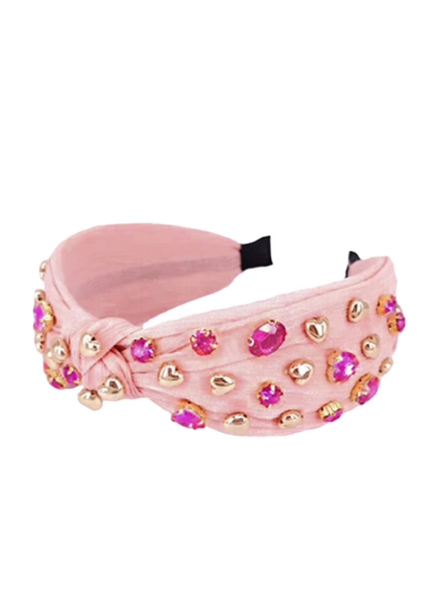 LIGHT PINK GOLD HEART & CRYSTAL HEADBAND