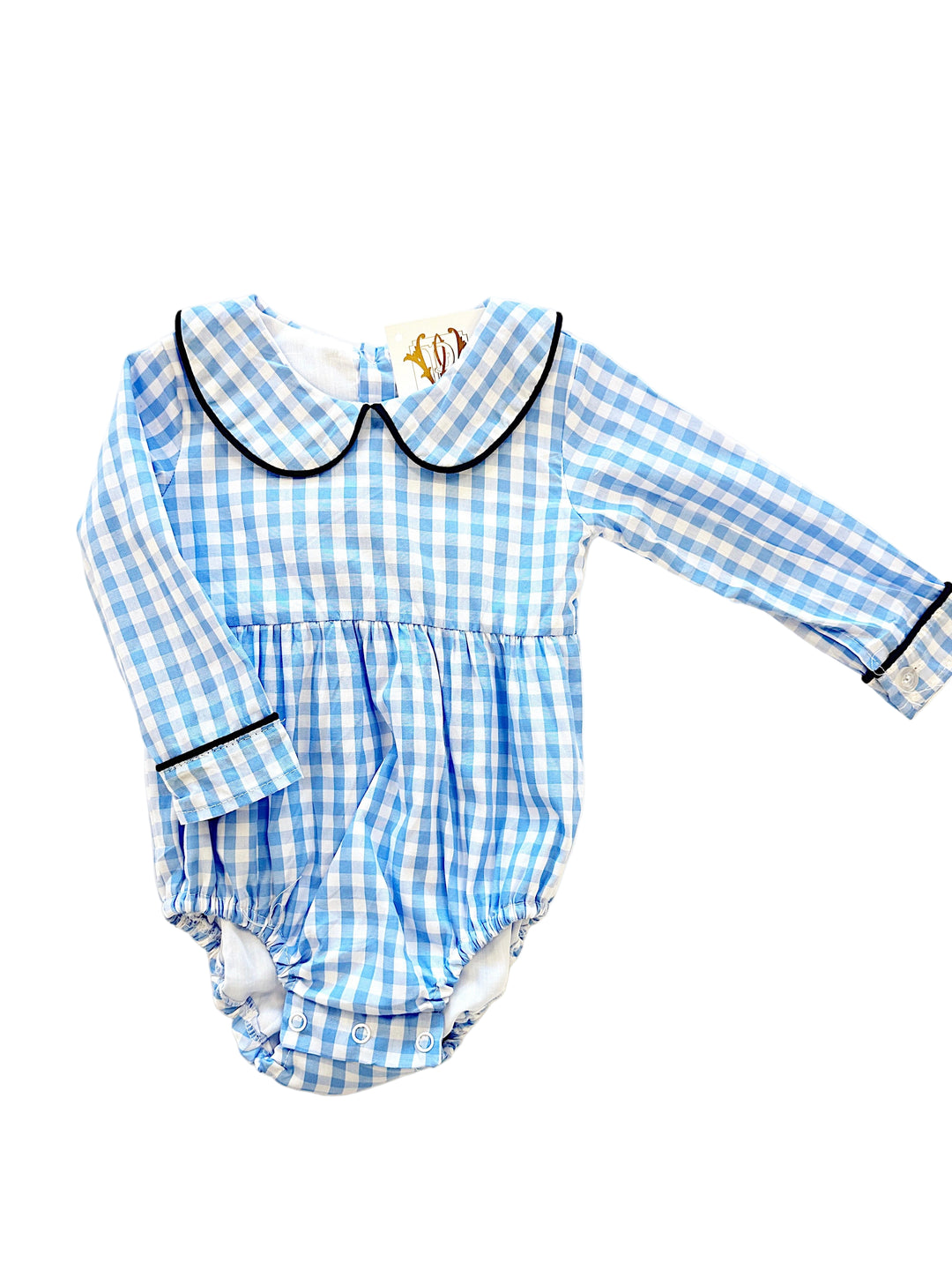 Boys Light Blue Gingham Bubble with Navy Trim – Classic Baby Bubble with Southern Charm | Walker Boutique