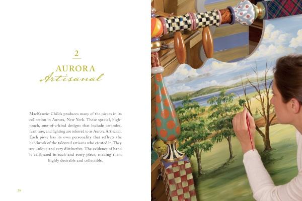 Illustration of a woman painting a scenic landscape with colorful artisinal furniture.