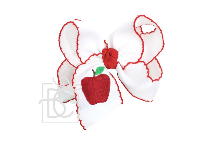 WHITE CROCHETED EDGE BOW WITH APPLE