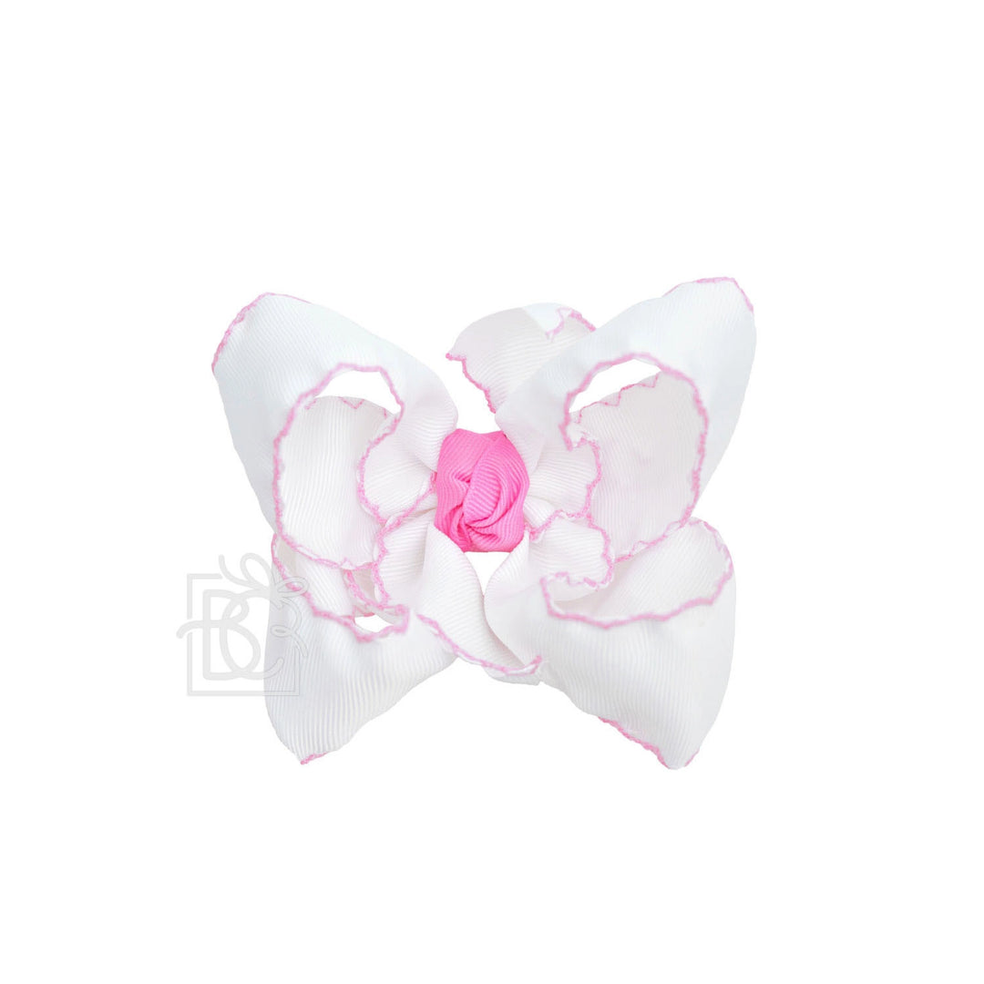 WHITE WITH HOT PINK CROCHETED EDGES BOW