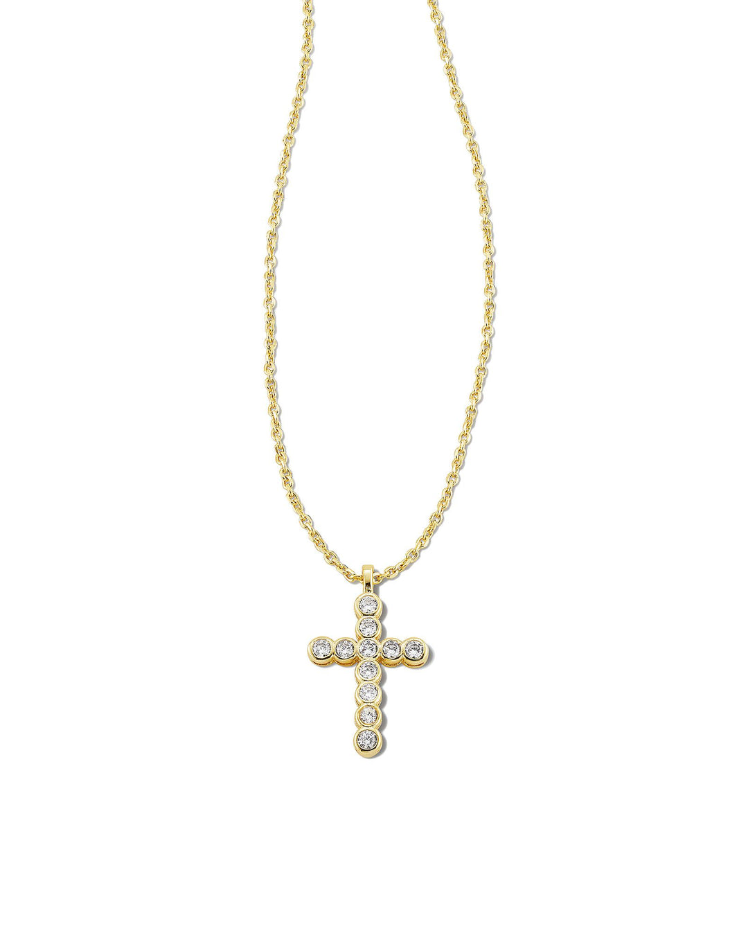 CROSS CRYSTAL PENDANT NECKLACE, GOLD WHITE CRYSTAL