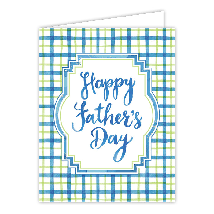 HAPPY FATHER'S DAY BLUE & GREEN PLAID GREETING CARD