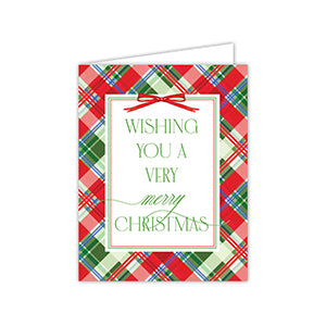 WISHING YOU A MERRY CHRISTMAS RED & GREEN PLAID GREETING CARDS BOX