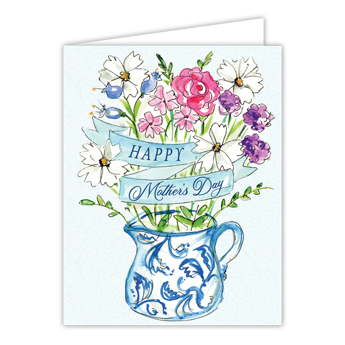 HAPPY MOTHER'S DAY FLOWERS IN BLUE PITCHER GREETING CARD