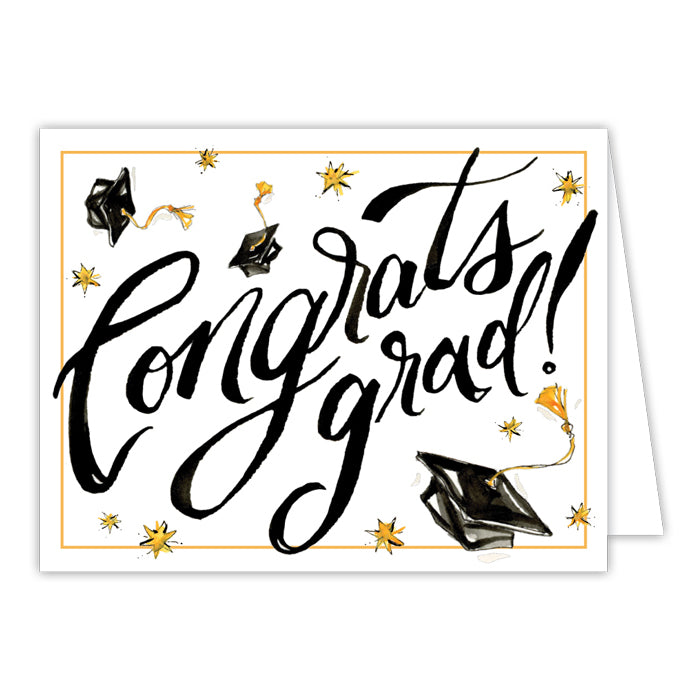 CONGRATS GRAD CAP & GOLD STARS GREETING CARD