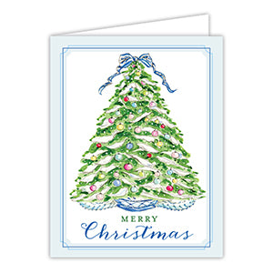 MERRY CHRISTMAS TREE WITH BLUE BOW GREETING CARDS BOX