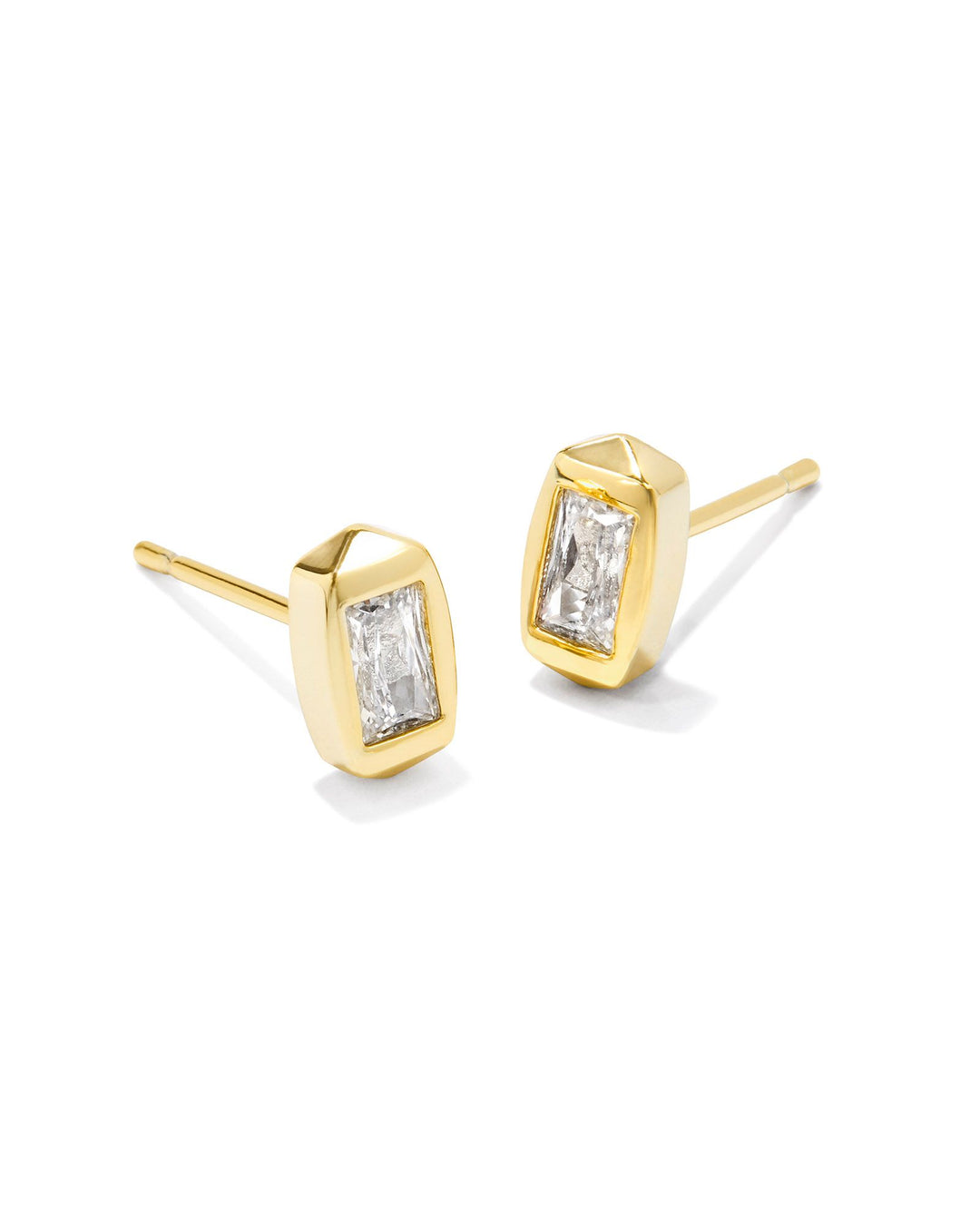 FERN CRYSTAL STUD EARRINGS, GOLD WHITE CRYSTAL
