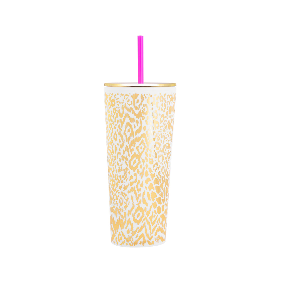 GOLD PATTERN PLAY TUMBLER WITH STRAW