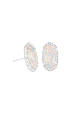 ELLIE STUD EARRINGS, RHODIUM WHITE OPAL