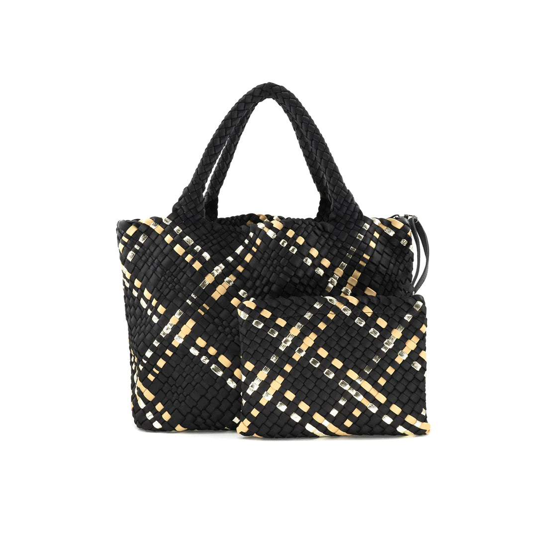 BLACK & METALLIC WOVEN TOTE