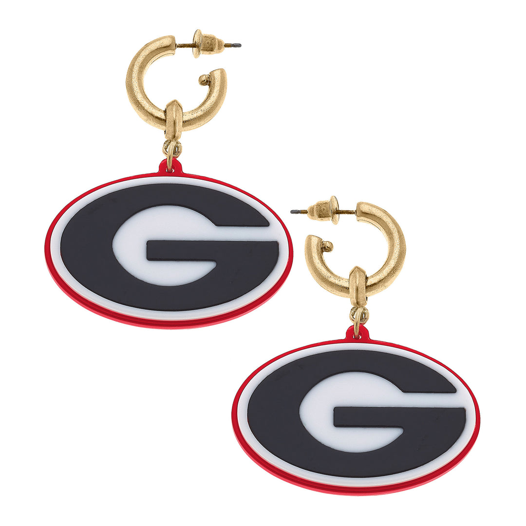 GEORGIA BULLDOGS RESIN LOGO DROP HOOP EARRINGS