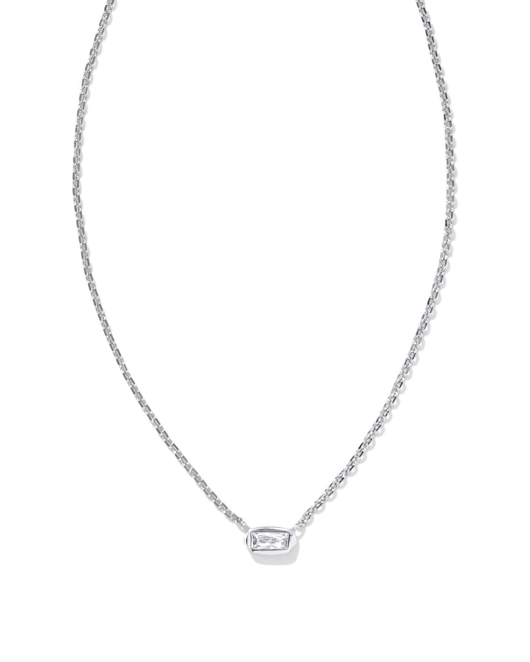 FERN CRYSTAL SHORT PENDANT NECKLACE, SILVER WHITE CRYSTAL
