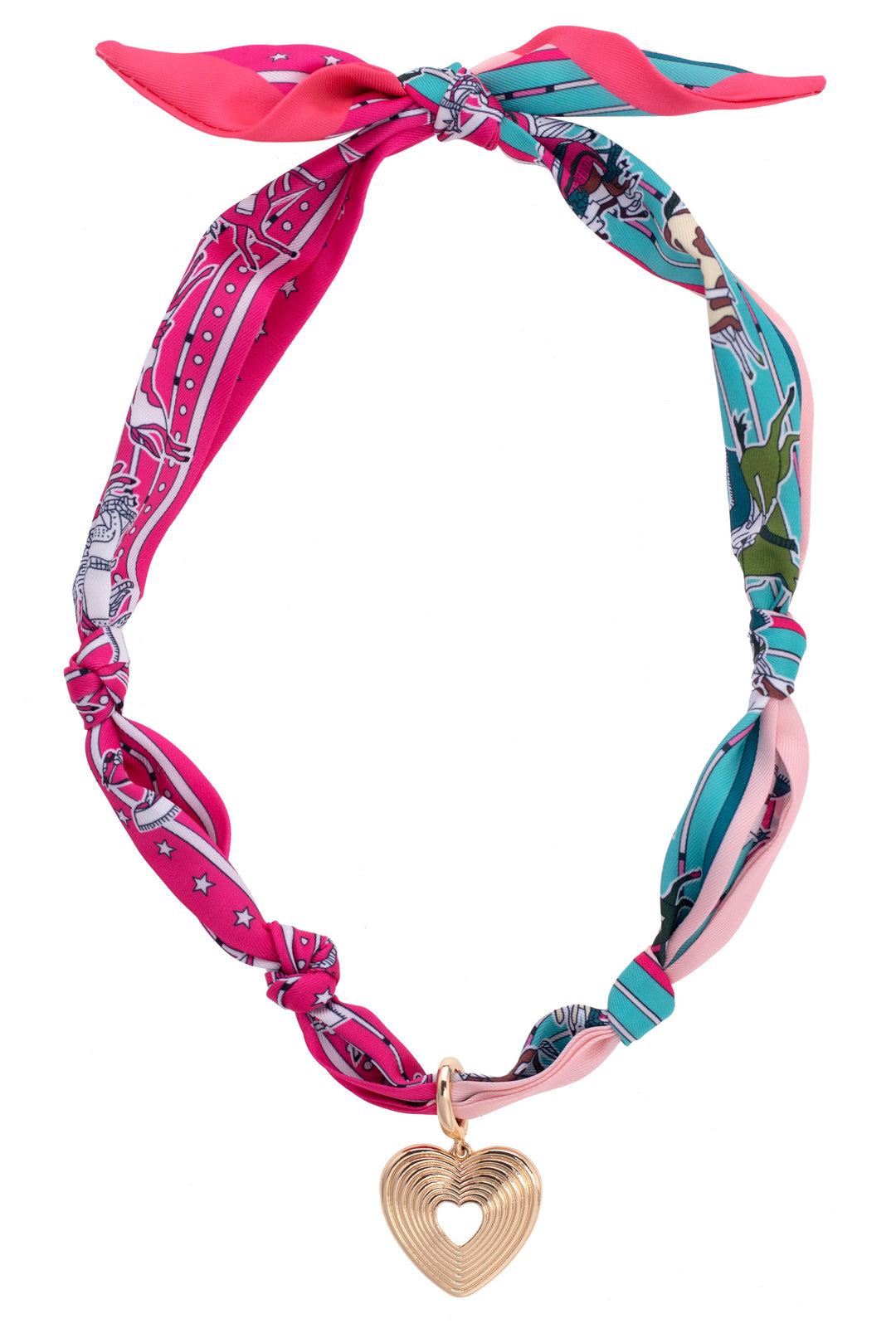 FUCHSIA & TURQUOISE GLOWING HEART SCARF NECKLACE