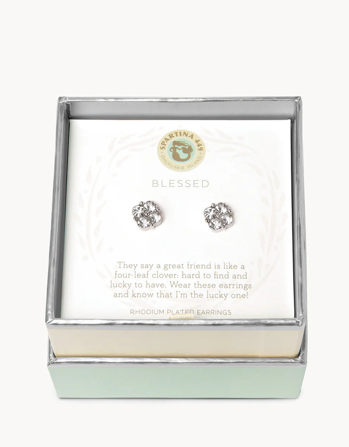 SILVER BLESSED/CRYSTAL CLOVER SEA LA VIE EARRINGS