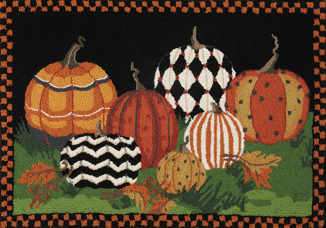 WHIMSY PAINTED PUMPKINS HOOK RUG