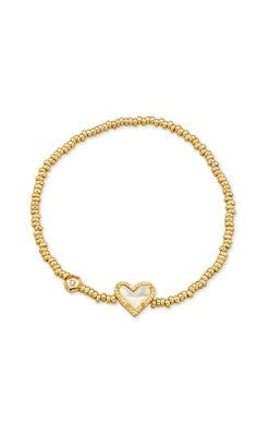 ARI HEART STRETCH BRACELET, GOLD IVORY MOTHER OF PEARL