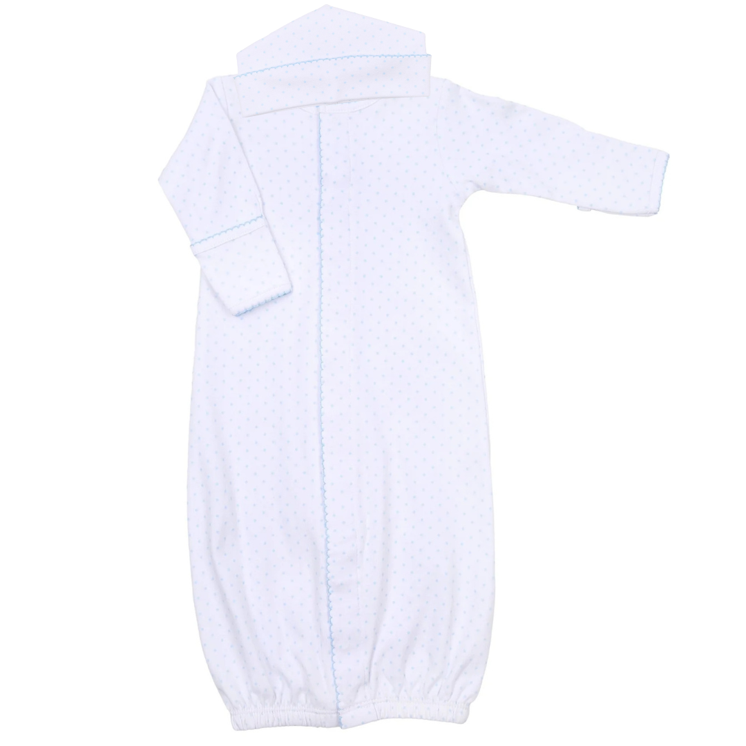BLUE MINI DOTS CONVERTER GOWN & HAT SET