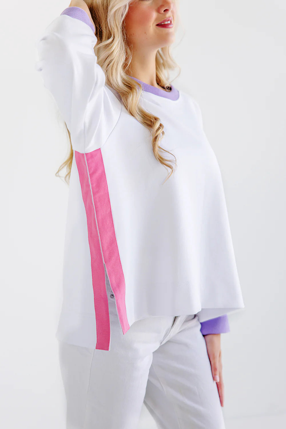 MOM & ME WORTH AVENUE WHITE WITH PALLISADES PURPLE COURTNEY'S COZY CREWNECK